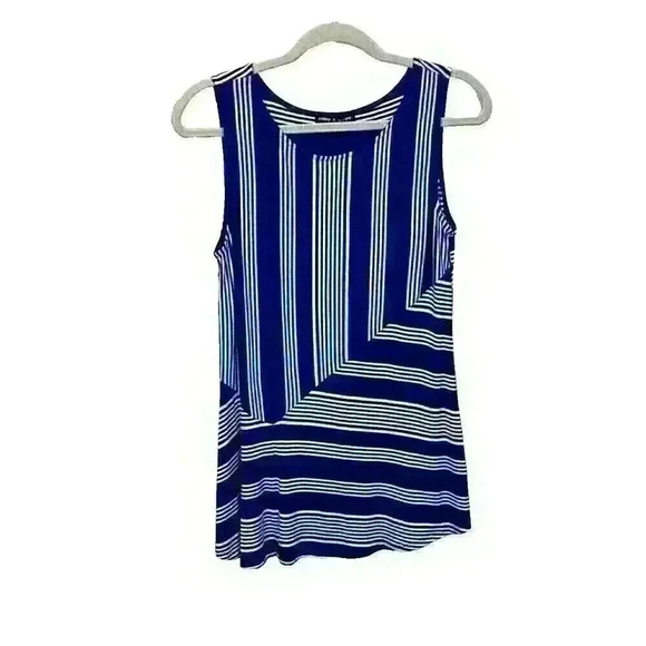 Cable & Gauge Womens Sz Med Blue White Asymmetrical Striped Tunic Tank Top Soft - Picture 1 of 12